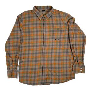 Oakley Flannel Long Sleeve Button Up Shirt Men's XL Orange Gray Plaid Y2K